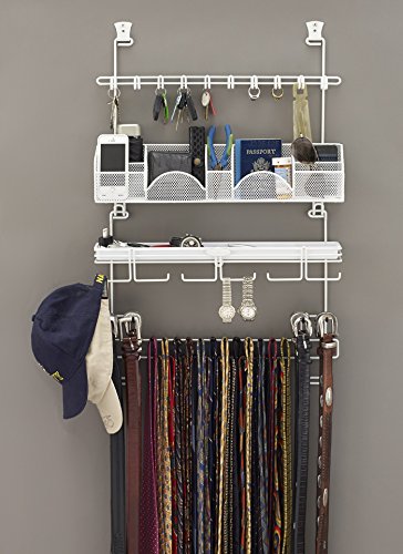 Men's Over the Door Belt Organizer - 43 Hooks Wall Mount Tie & Accessory Rack | Space Saving Closet Storage Solution for Ties, Belts, Scarves | Perfect for Bedroom, Closet, Office Organization (White)