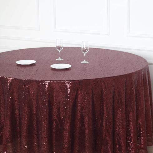120 Inch Sequin Round Tablecloth - Premium Quality Burgundy Payette Fabric for Wedding, Birthday, Christmas Party & Hall Decoration | Elegant Dining & Event Table Cover