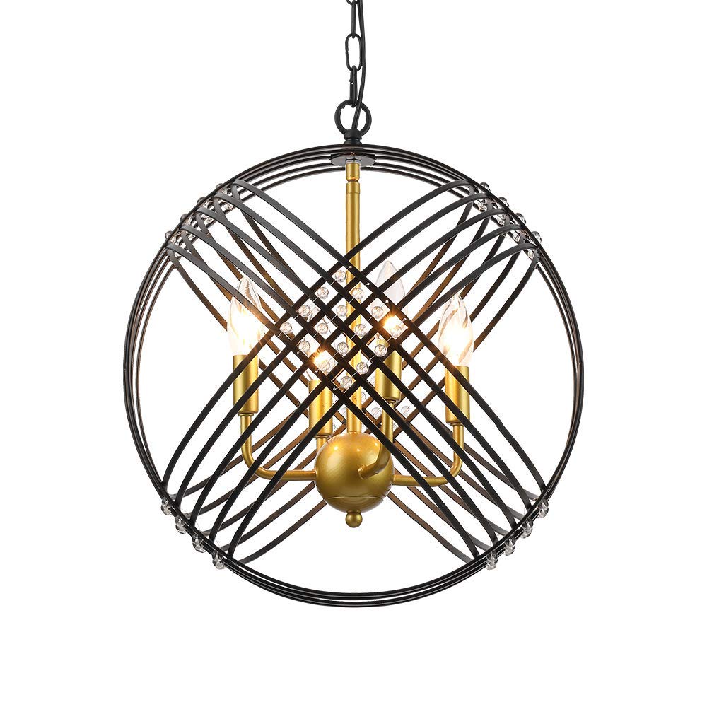 Maxax 4-Light Modern Crystal Chandelier - Adjustable Round Ring Pendant Light Fixture in Black & Gold for Dining Room, Bedroom, Kitchen | Elegant Ceiling Lighting for Home Decor & Interior Design