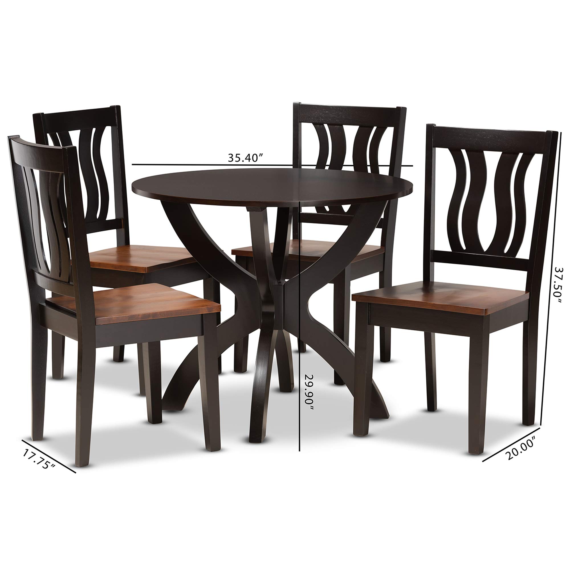 Baxton Studio Karla 5-Piece Dining Set - Modern Transitional Two-Tone Dark Brown & Walnut Wood Table with 4 Chairs - Perfect for Small Spaces, Breakfast Nooks & Contemporary Dining Rooms