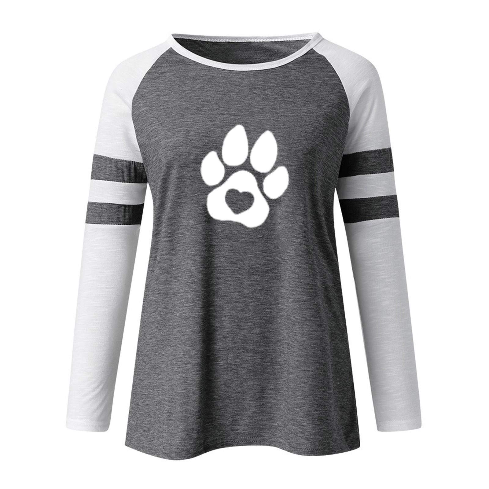 Women's Graphic Long Sleeve T-Shirt with Round Neck & Stripe Print | Casual Plus Size Blouse for Everyday Wear | Perfect for Office, Dating & Weekend Outfits