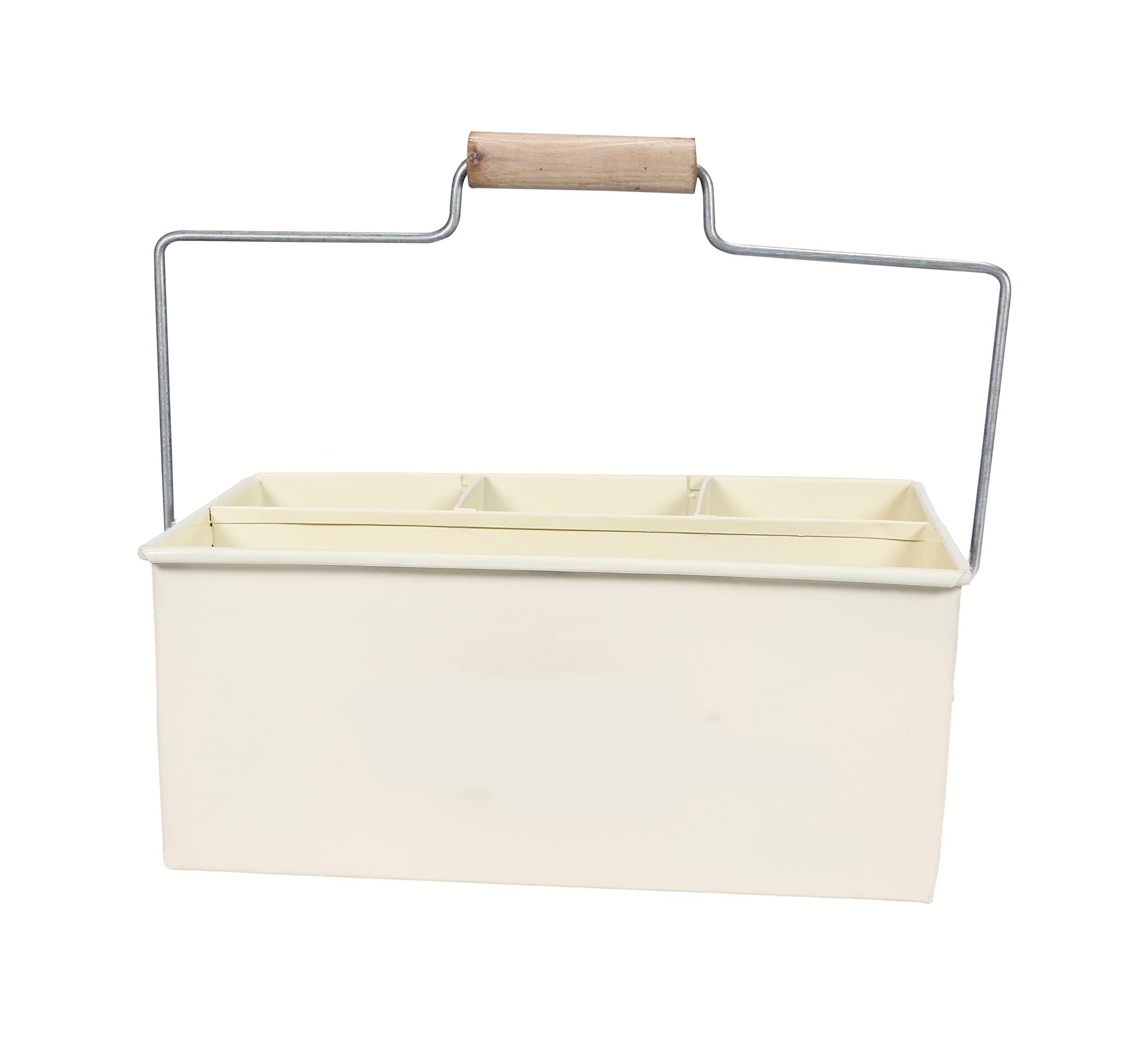Rustic Galvanized Steel Utensil Organizer - Farmhouse Style Kitchen Caddy with Removable Handle | Multi-Compartment Storage for Cooking Tools, Picnic Supplies & Outdoor Entertaining | Perfect for Countertop, Camping & BBQ Parties