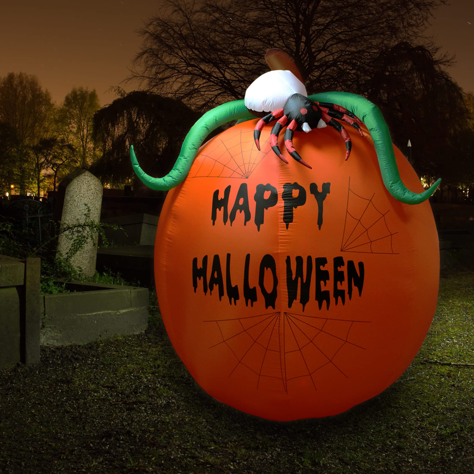10ft Halloween Inflatable Pumpkin with LED Lights - Outdoor/Indoor Decor, Giant Spider Pumpkin Yard Inflatable for Holiday, Lawn, and Home Decoration | Perfect for Halloween Parties, Front Yard Displays & Spooky Night Lighting