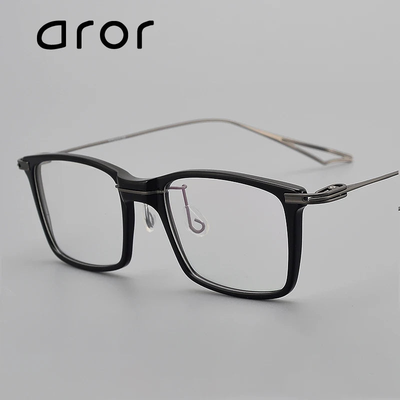 Aror Men's Full Rim Big Square Acetate Titanium Eyeglasses 15416 - Stylish & Durable Frames for Work, Reading & Everyday Wear