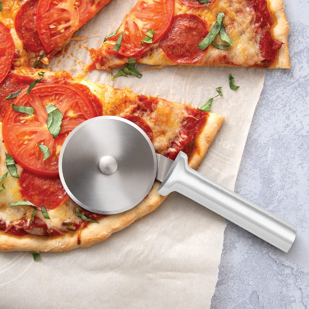 Rada Cutlery 14-Inch Stainless Steel Pizza Cutter with Ergonomic Silver Handle - Perfect for Home Kitchen, Restaurant & Pizza Parties