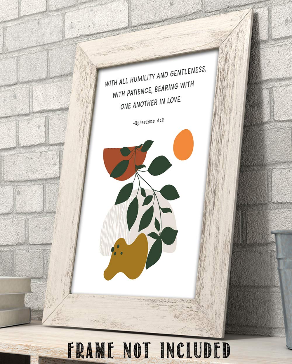 TJ Originals - Be Kind & Compassionate Bible Verse Wall Art Print - Ephesians 4:32 Scripture Decor with Orange Flowers - Christian Home & Office Decor for Women - Religious Gift Ideas - Perfect for Bedroom, Living Room & Church Decor (Floral Boho Style)