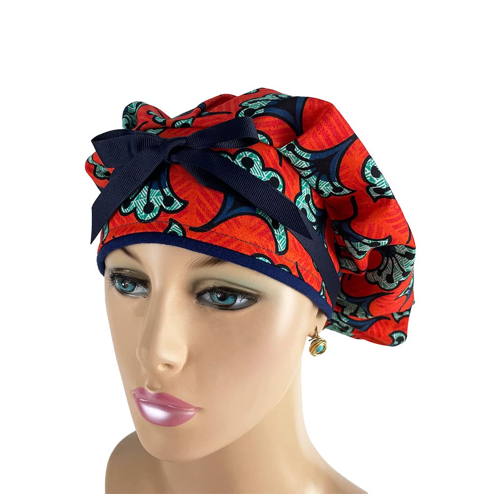 Black History Month Orange Floral Bouffant Medical Scrub Cap with Sweatband - Unisex Surgical Hat for Doctors & Nurses - Ponytail-Friendly Design for Healthcare Professionals - Perfect for Hospitals, Clinics & Medical Offices