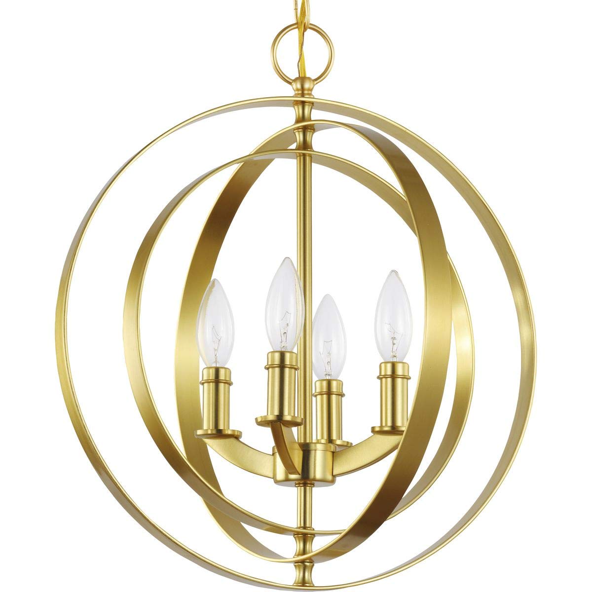 Equinox Collection 4-Light Satin Brass Pendant Light Fixture - Modern Traditional Sphere Chandelier for Dining Room, Kitchen Island, Foyer & Bedroom Lighting