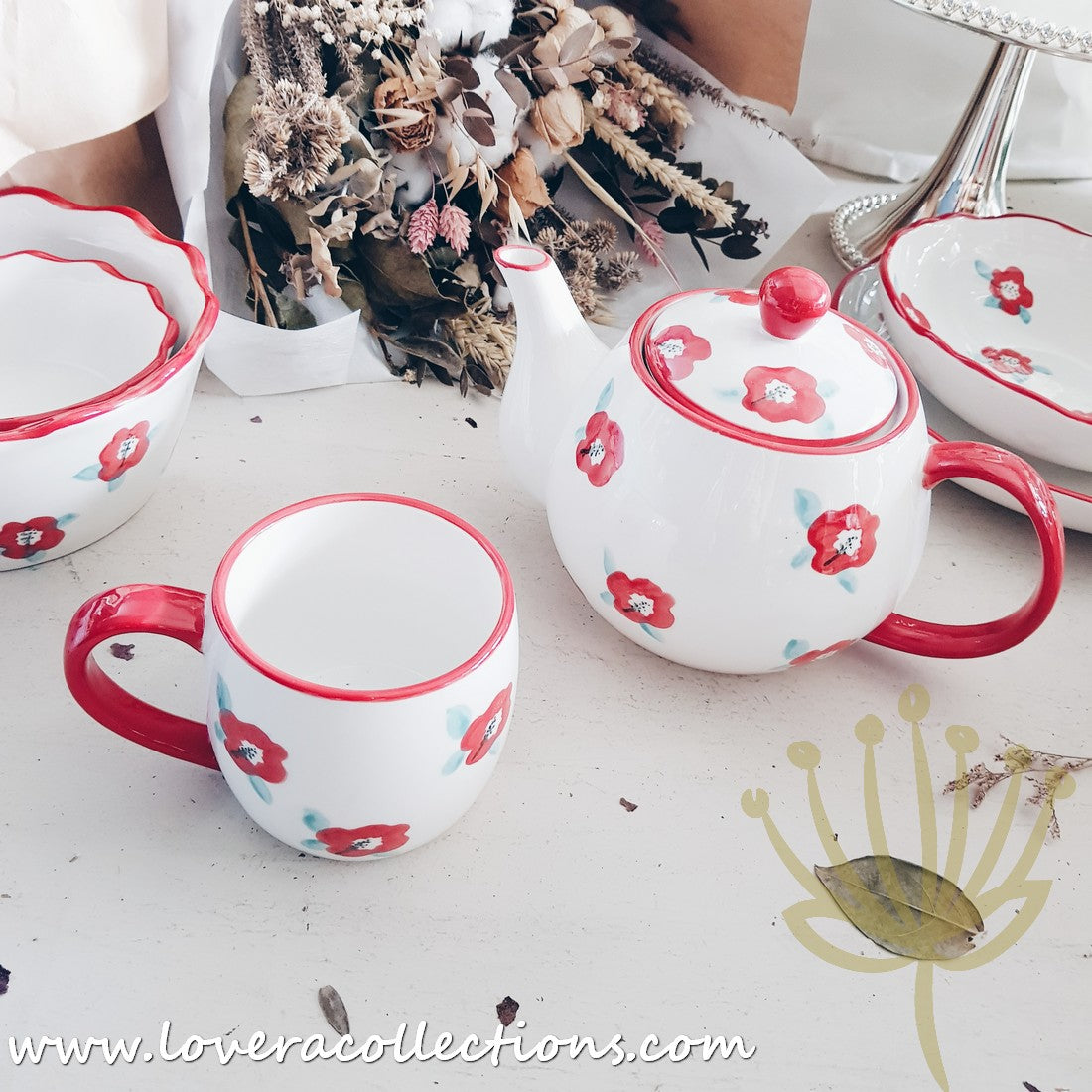 Handmade Red Floral Ceramic Teapot - 70% Off Clearance Sale | Perfect for Afternoon Tea, Gifts & Home Decor