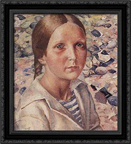 Kuzma Petrov Vodkin 'The Girl on the Beach' 20x22 Inch Black Ornate Wood Framed Canvas Art - Perfect for Living Room, Bedroom, or Office Wall Decor