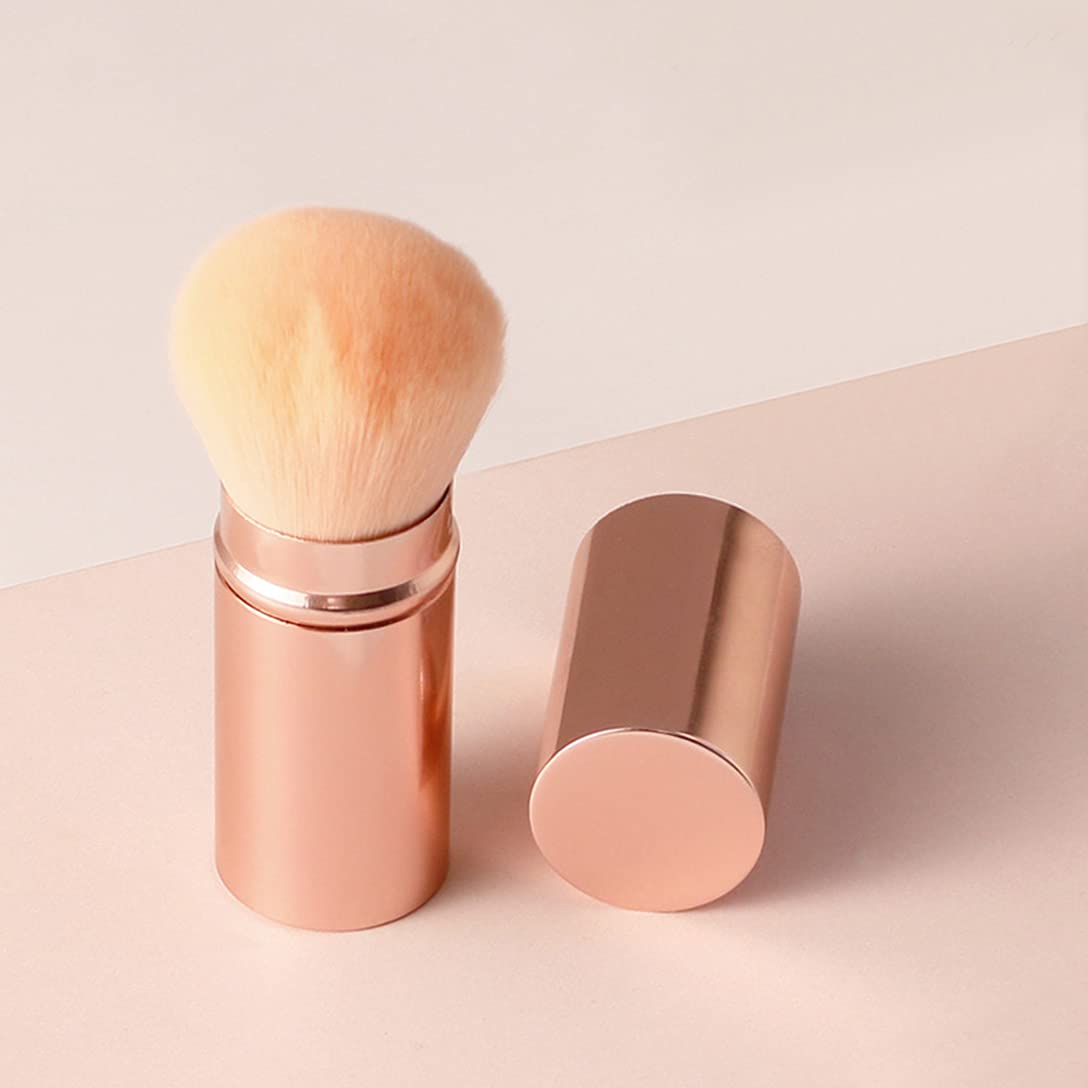 Retractable Kabuki Brush Set - Rose Gold for Blush & Foundation - Travel-Friendly Makeup