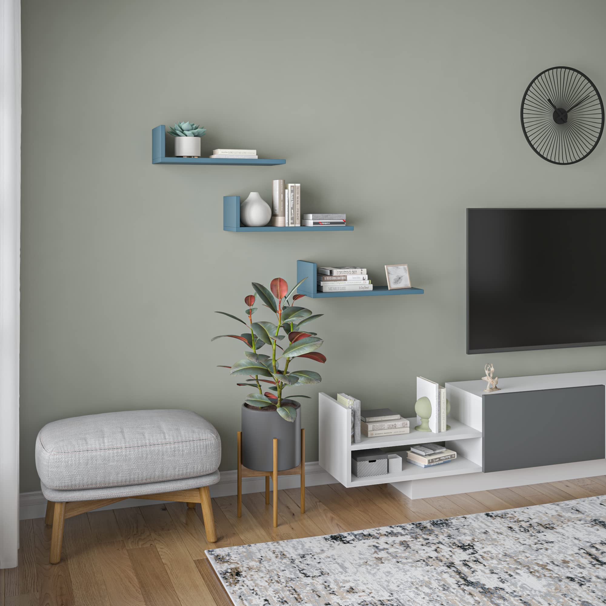 Modern Petrol Blue Wall Shelf - 6.3x19.69x7.87 Inches - Home Storage for Bathroom & Living Room