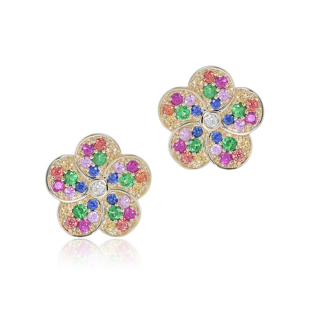 Rainbow Gemstone Flower Earrings for Women – Colorful Bohemian Dangle Jewelry for Parties, Weddings & Everyday Wear