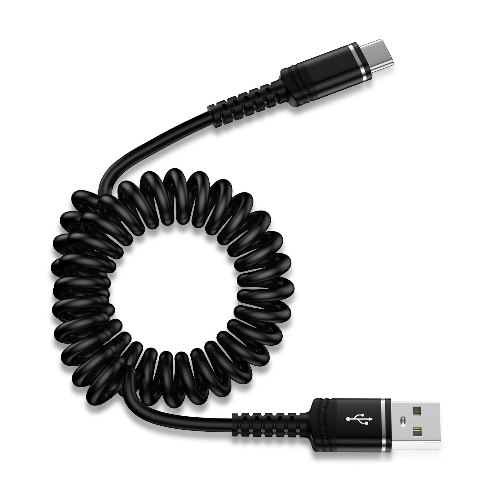 3ft Retractable USB C to USB A Fast Charging Cable - Coiled Car Charger for iPhone 16 Pro Max/16 Plus/16 Pro/16 & 15 Series, Samsung Galaxy S24/A15/A35 - Android Auto & CarPlay Compatible (Perfect for Road Trips & Daily Commute)