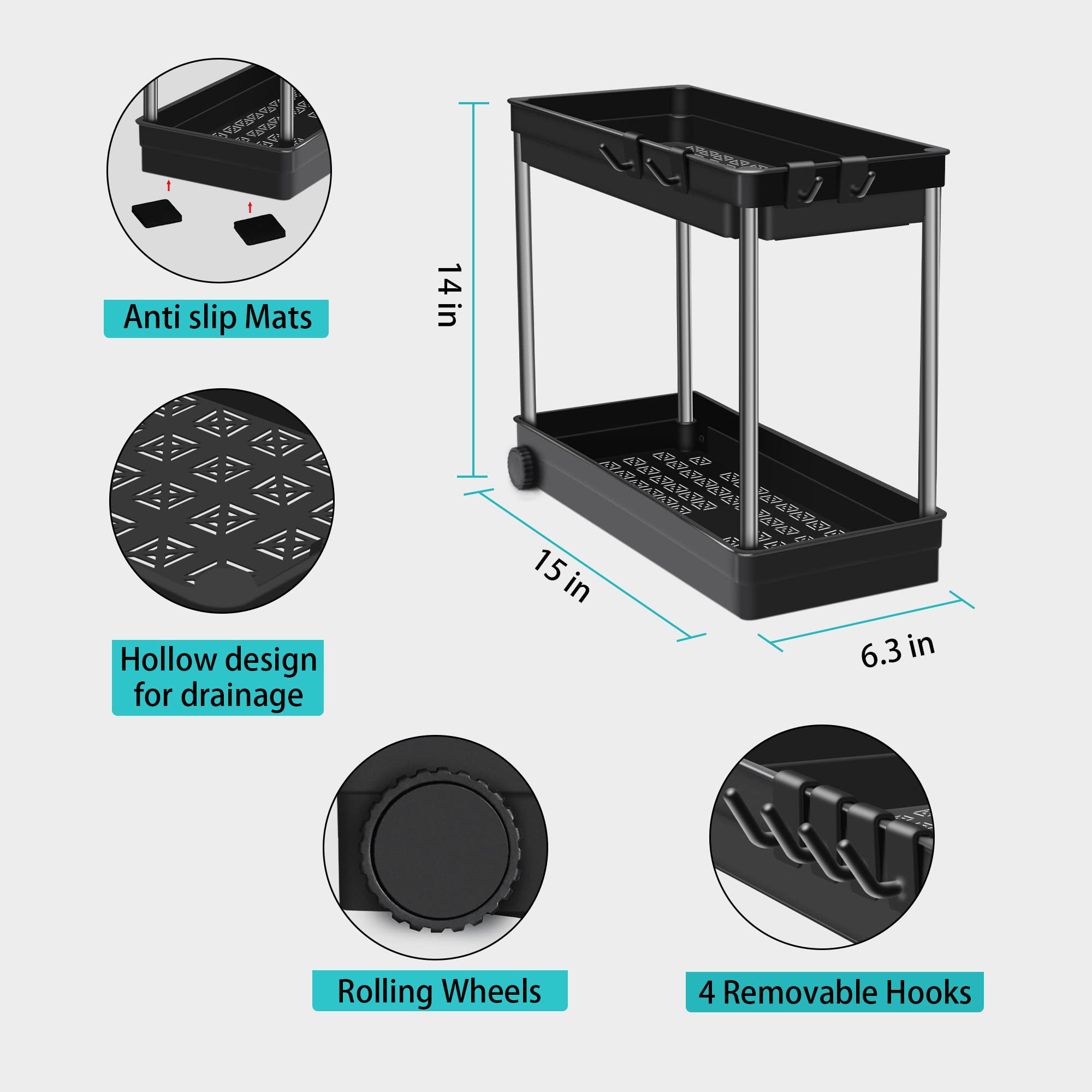 Upgraded 2-Tier Under Sink Organizer - Bathroom & Kitchen Storage Shelf for Countertop, Cabinet Space - Multi-Purpose Container Basket Caddy (1 Pack) - Perfect for Small Space Organization in Bathrooms, Kitchens & Laundry Rooms