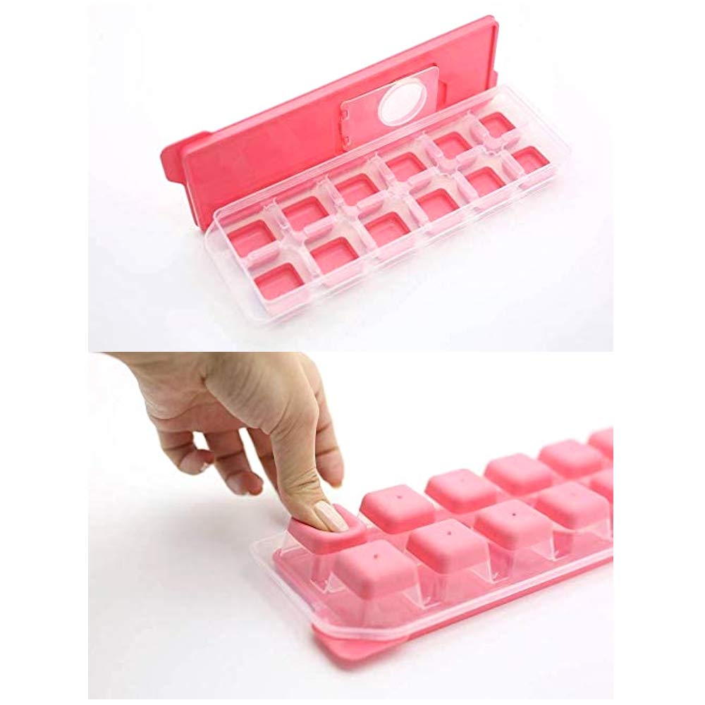 2-Pack Soft Silicone Ice Cube Trays with Removable Lids - BPA Free, 24-Cube Capacity (12 per Tray), Square Ice Molds, Easy-Release & Stackable for Cocktails, Smoothies, and Cold Drinks - Perfect for Home Bars, Parties, and Everyday Use