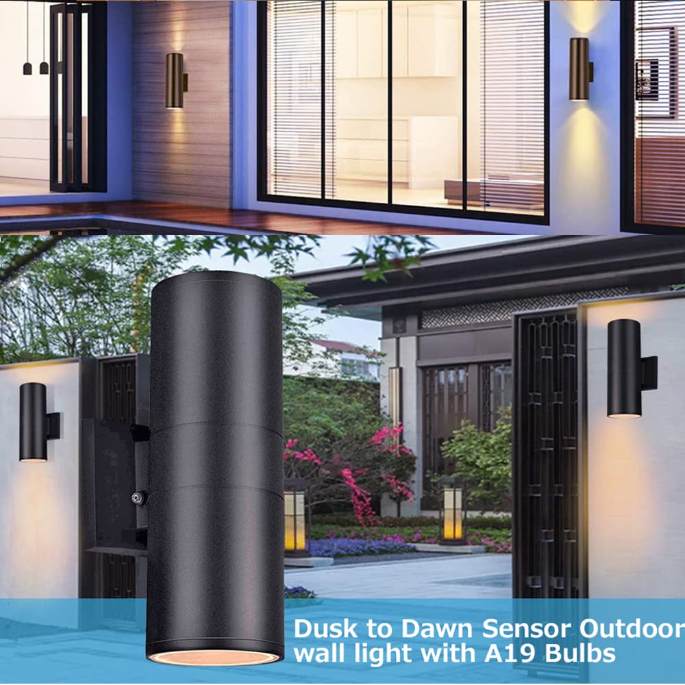 Oil Rubbed Bronze Dusk to Dawn Outdoor Wall Light Fixtures - Matte Black Exterior Lighting Bundle for House, Porch, Garage & Backyard - Weatherproof, Energy-Efficient LED Security Lights for Pathways, Entryways & Driveways