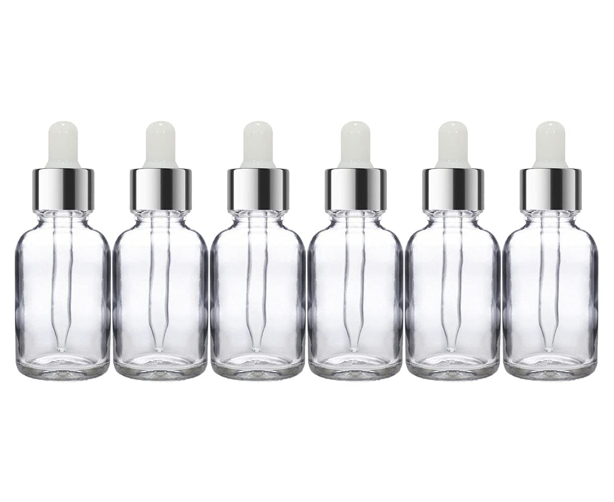 PHARCOS 15ML Essential Oil Glass Bottles with Euro Dropper - 6 Pack, Leak Proof, Refillable DIY Beauty Containers with Silver Ring & White Silicone Teat for Aromatherapy, Homemade Serums and Travel-Sized Skincare