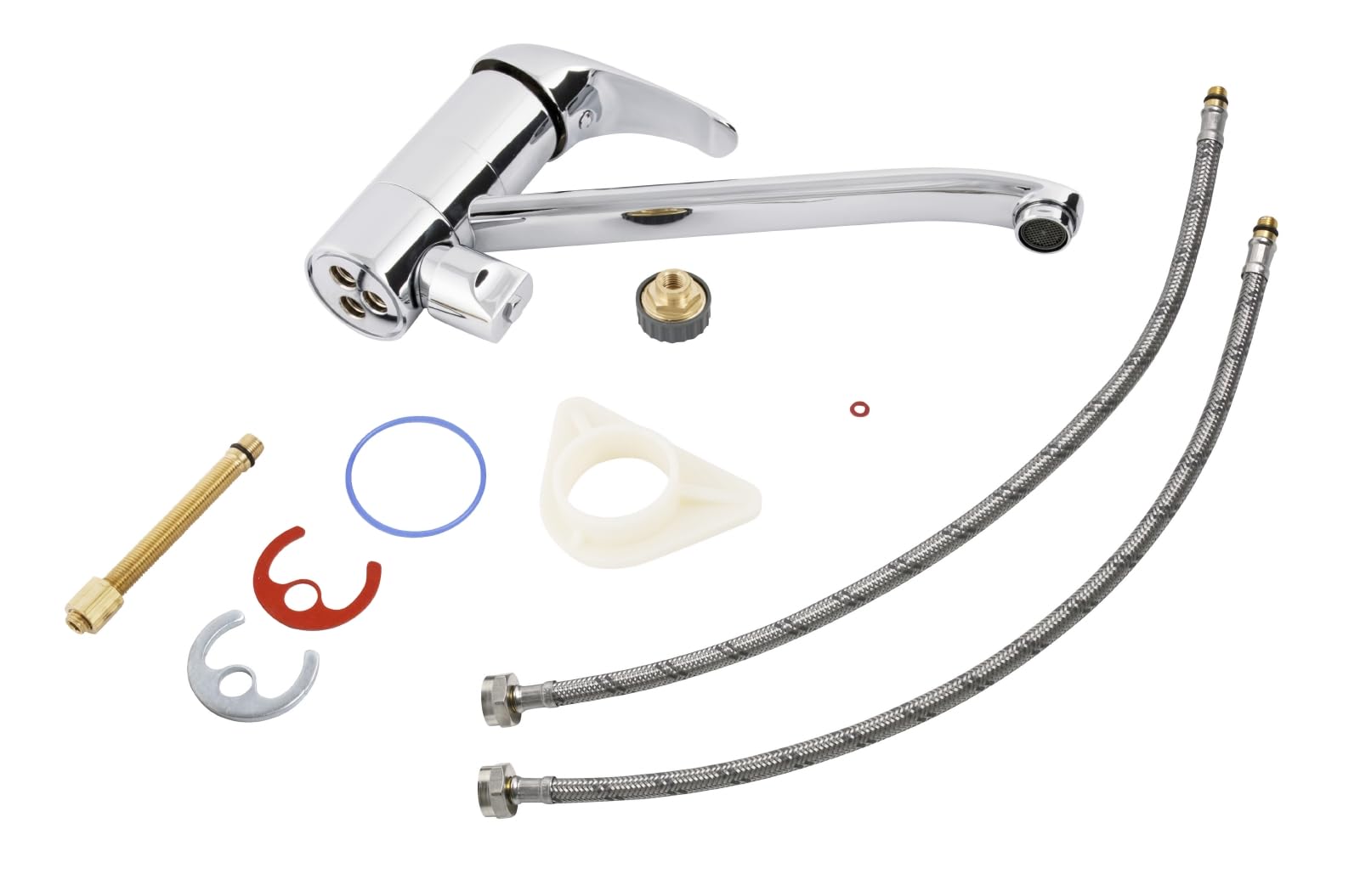 AquaSu® 796026 Water Saving Single Lever Kitchen Sink Faucet with Swivel Spout - Brass Core Chrome Finish for Modern Home & Restaurant Use