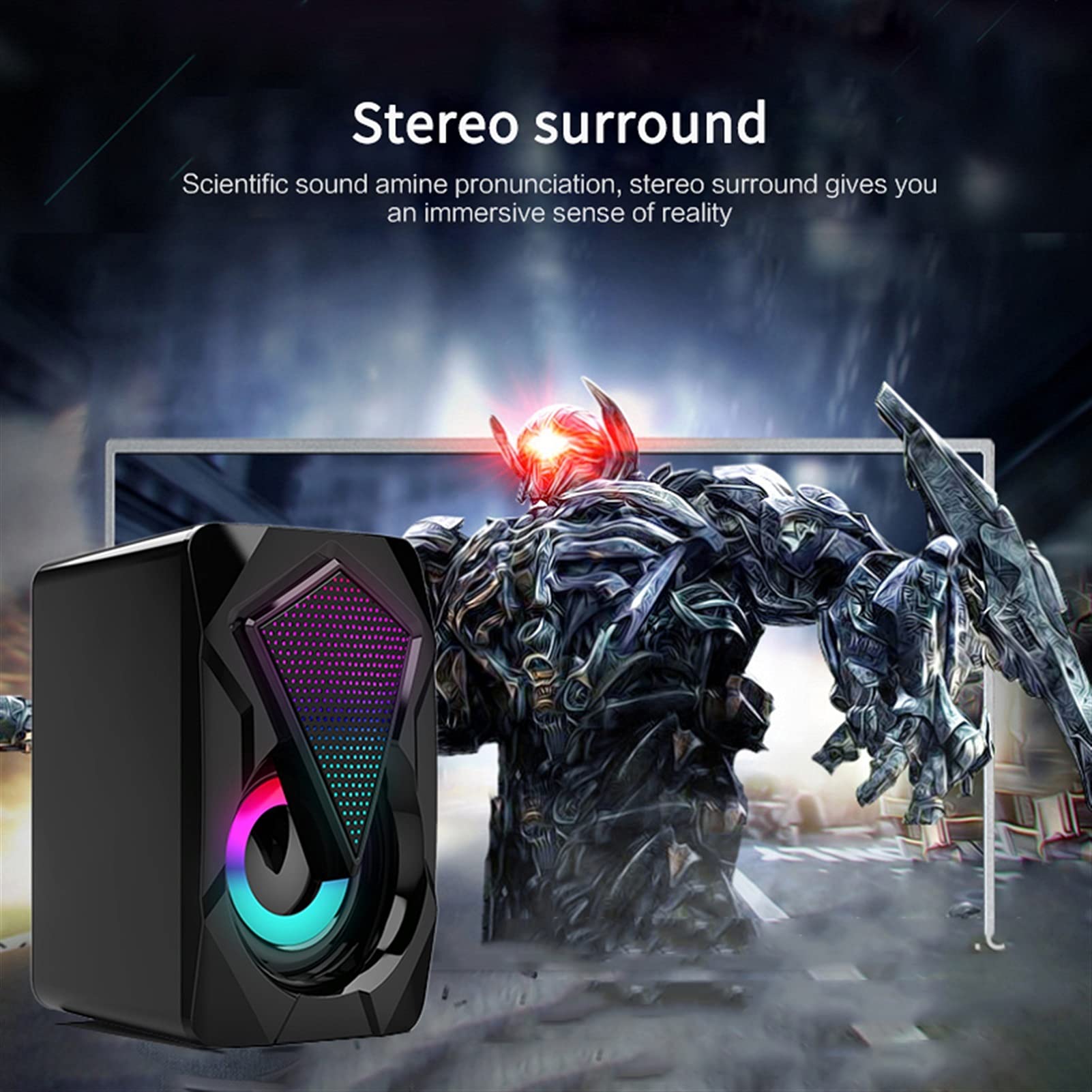 PHYTOTREE Computer Speaker with Surround Sound & LED Lights - USB Wired Gaming Speaker for PC, Laptop, TV with Deep Bass & Loud Volume | Perfect for Gaming, Movies & Music