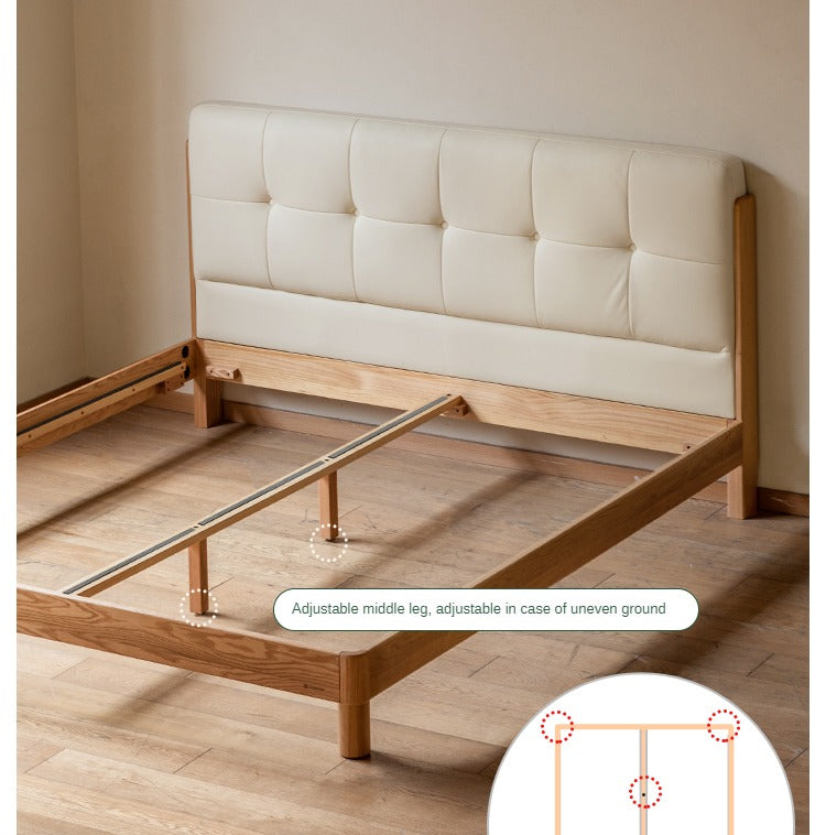Solid Oak Wood Nordic Soft Back Bed - Modern Minimalist Design for Bedroom & Guest Room