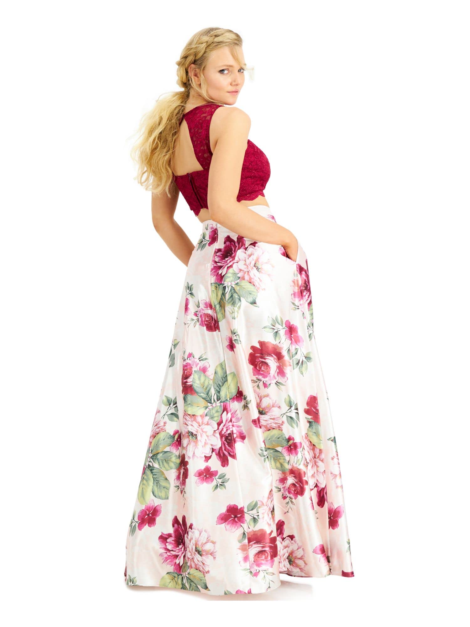Elegant Pink Lace Prom Dress for Women - Sleeveless Fit & Flare Gown with Slit Detail | Perfect for Homecoming, Evening Parties & Special Occasions
