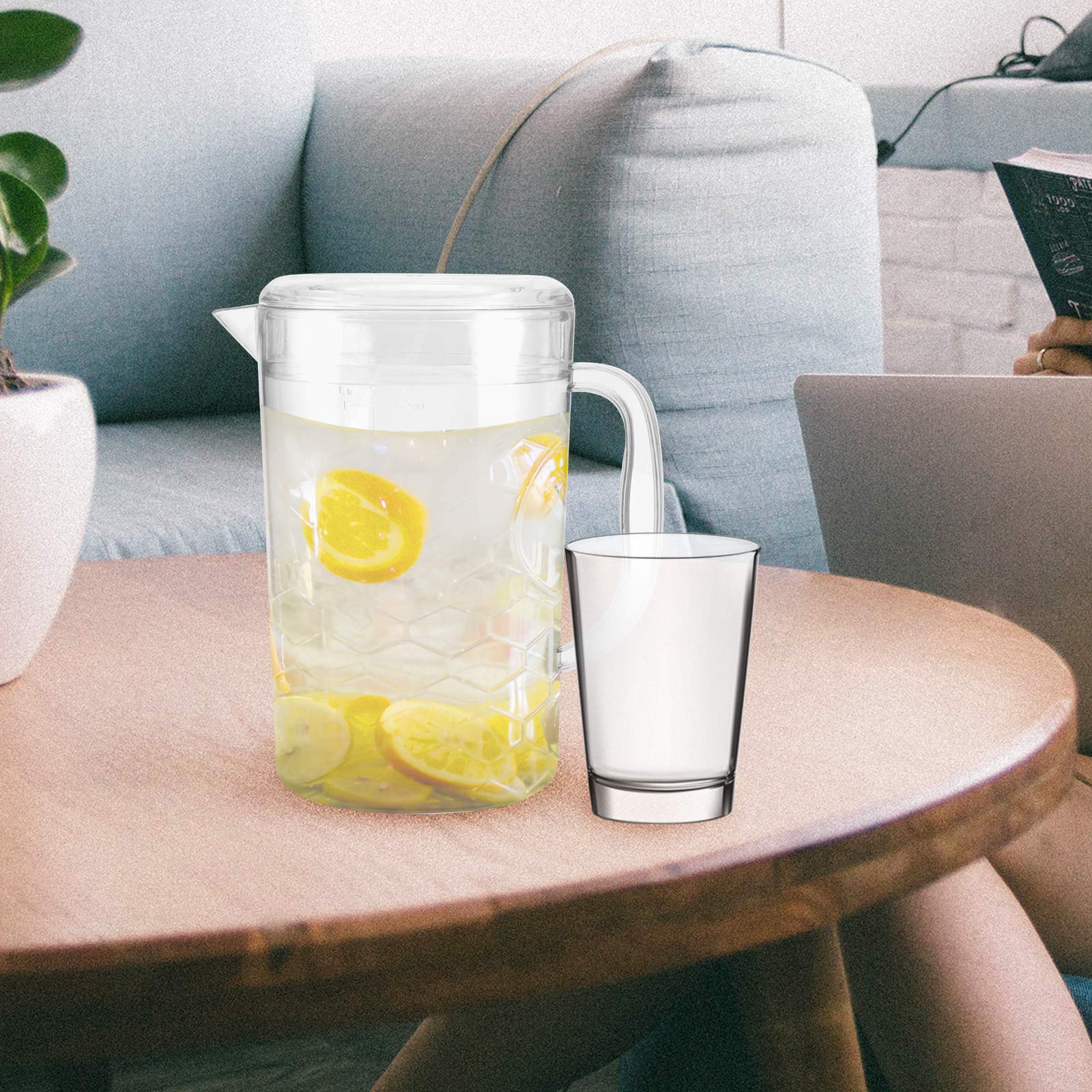DOITOOL 1L Clear Plastic Measuring Pitcher with Lid - Food Grade Beverage Storage Container for Milk, Tea, Juice & Cold Water - Perfect for Home, Kitchen, Barista & Restaurant Use