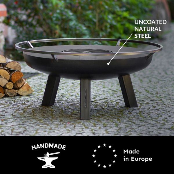 Porto 24-Inch Outdoor Fire Pit with Removable Grill Plate - Perfect for Backyard Camping, Patio Gatherings & BBQ Parties