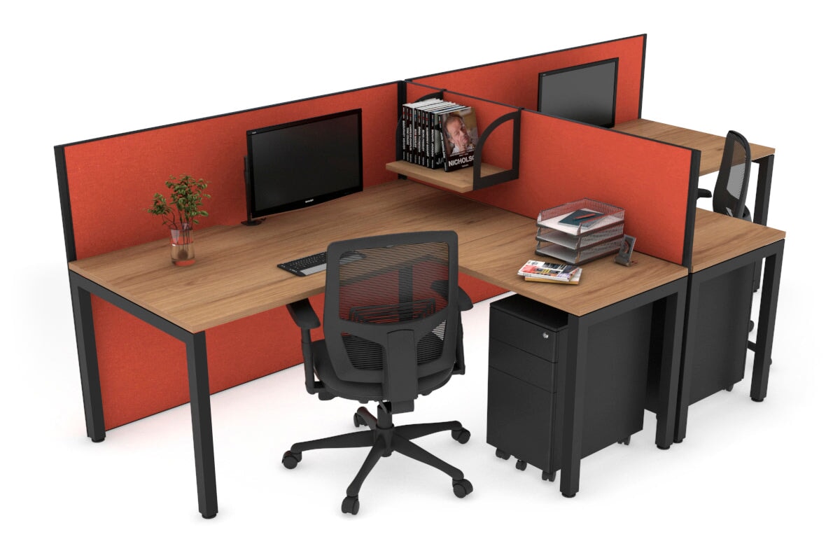 Quadro Square Legs 2-Person Corner Workstation - T-Shaped Office Desk [1400L x 1800W with Cable Management] | Perfect for Home Office & Collaborative Workspaces