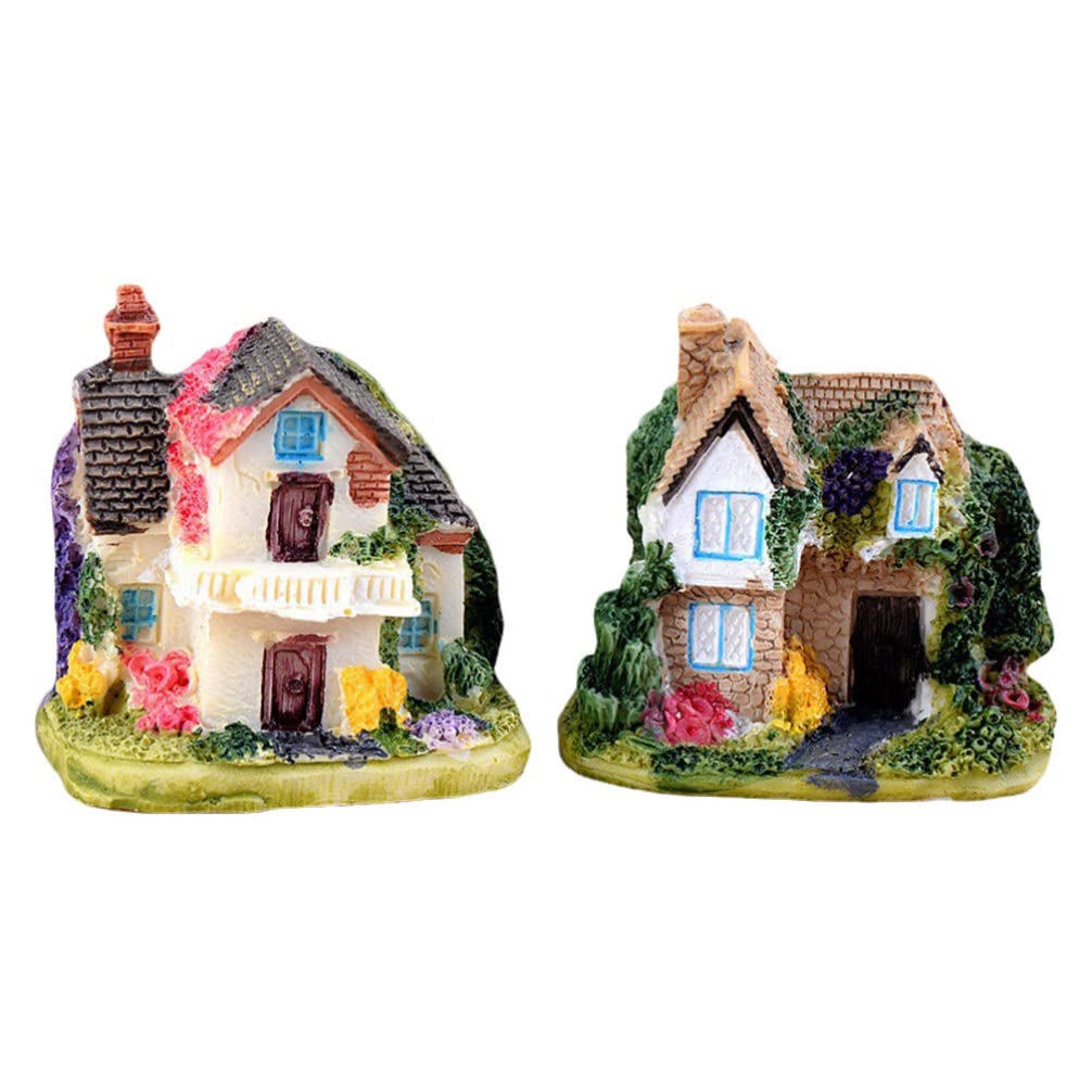 YARNOW Miniature House Decor - 2pcs European Style Villa Treehouse Ornaments for Desk, Aquarium & Micro Landscapes | Perfect for Fairy Gardens, Jewelry Displays & DIY Crafts