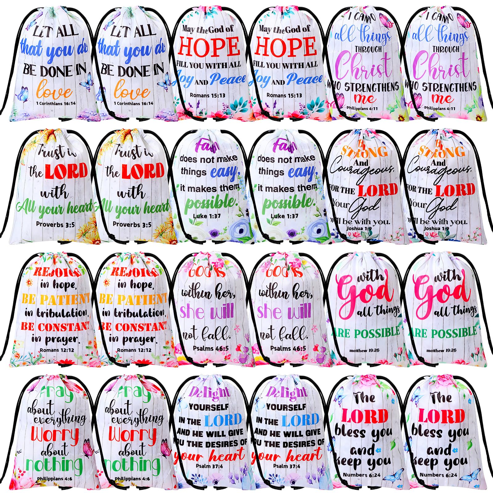 36 Pcs Easter Bible Verse Drawstring Bags - Christian Floral Wood Grain Pouches for Baptism & Party Favors