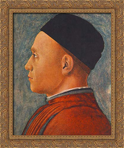 20x24 Gold Ornate Wood Framed Canvas Art - Portrait Of A Man by Andrea Mantegna | Renaissance Wall Decor for Living Room, Office & Gallery Display