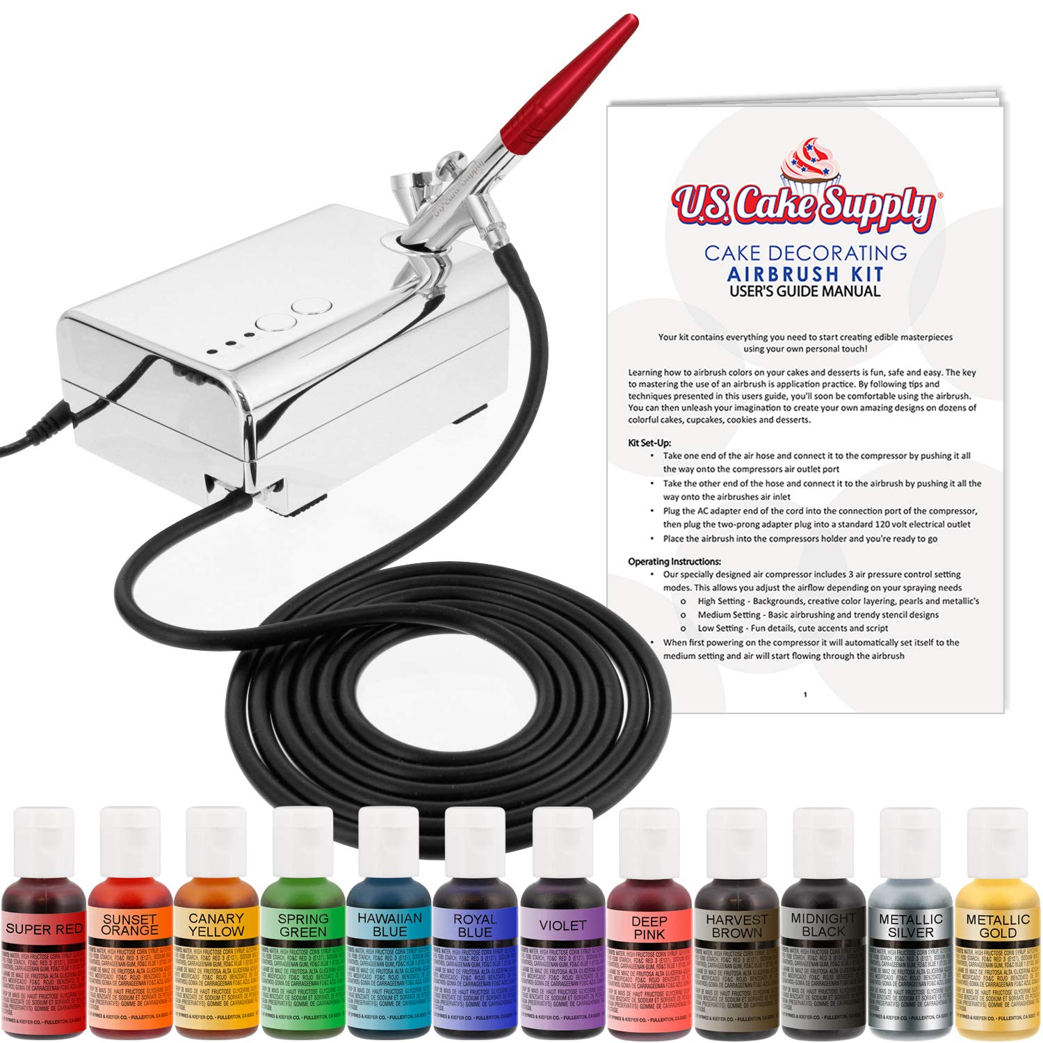 Complete Cake Decorating Airbrush Kit with 12 Vivid Food Colors - Professional Baking Tools for Cakes, Cupcakes, Cookies & Desserts - Perfect for Birthday Parties, Weddings & Home Baking