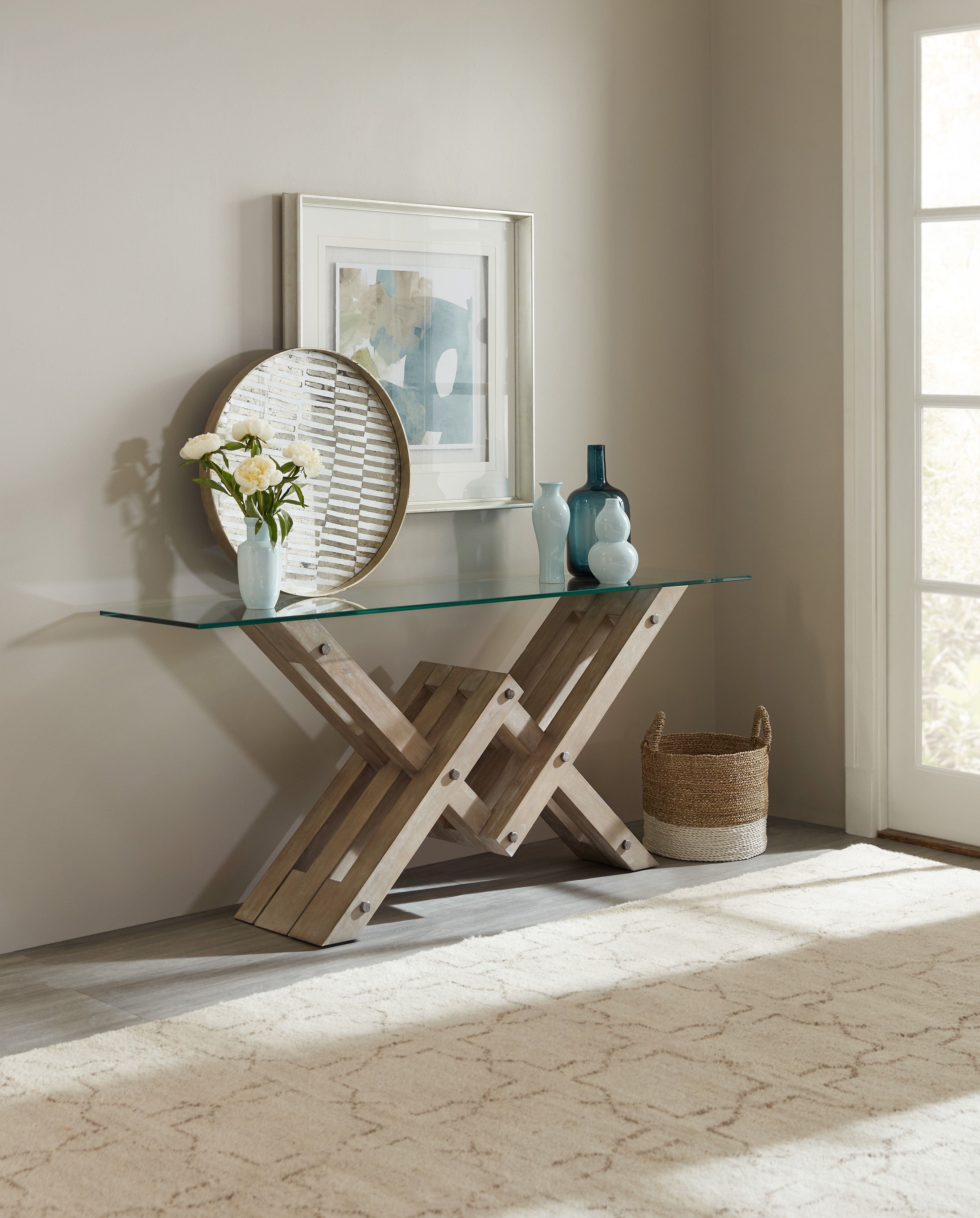Affinity Glass Top Accent Console Table - Modern Entryway Sofa Table with Tempered Glass - Perfect for Living Room, Hallway or Bedroom Decor