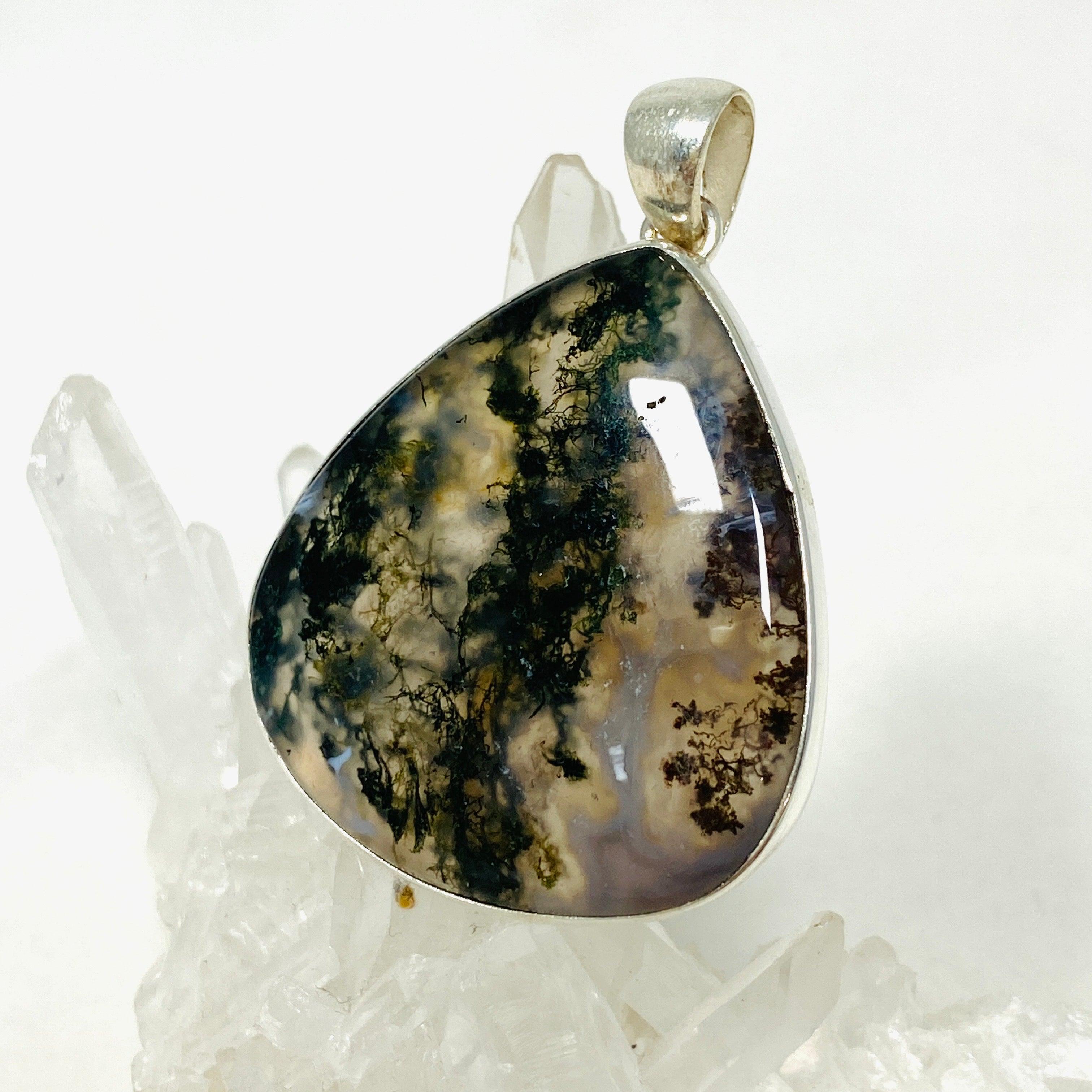Natural Moss Agate Teardrop Pendant Necklace - 925 Sterling Silver Jewelry KPGJ3623 | Elegant Gift for Women, Boho Chic Accessory for Everyday Wear & Special Occasions