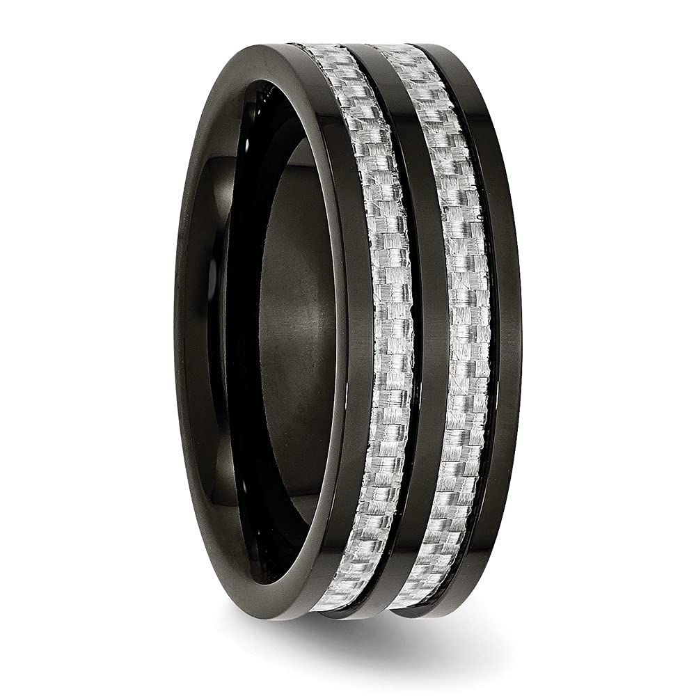 8mm Titanium Black Ion Plated Carbon Fiber Inlay Wedding Band Ring for Women - Elegant Bridal Engagement Jewelry Gift for Her - Perfect for Anniversaries, Proposals & Special Occasions