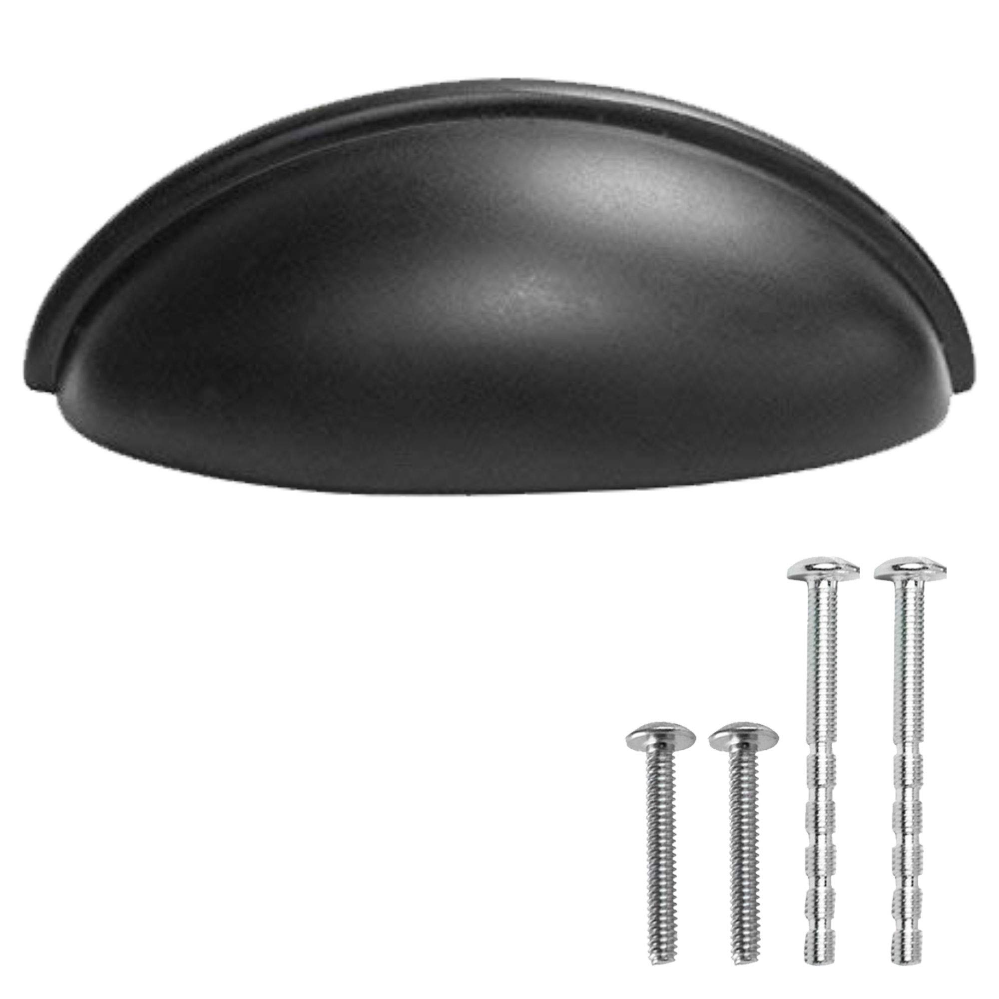 Ilyapa Matte Black Cup Drawer Pulls - 3 Inch Center to Center Bin Cup Handles (10 Pack) - Durable Kitchen Cabinet Hardware for Cabinets, Drawers & Cupboards | Perfect for Modern Home, Office & RV Renovation