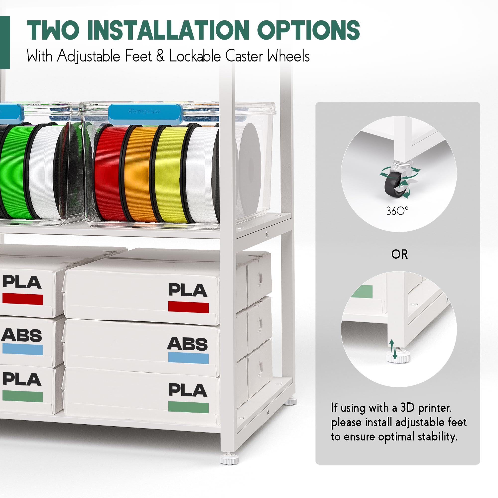 3D Printer Table with 40 Filament Storage - Rolling Workstation Desk Cart for 3D Printing | Perfect for Home Office, Studio & Workshop Organization