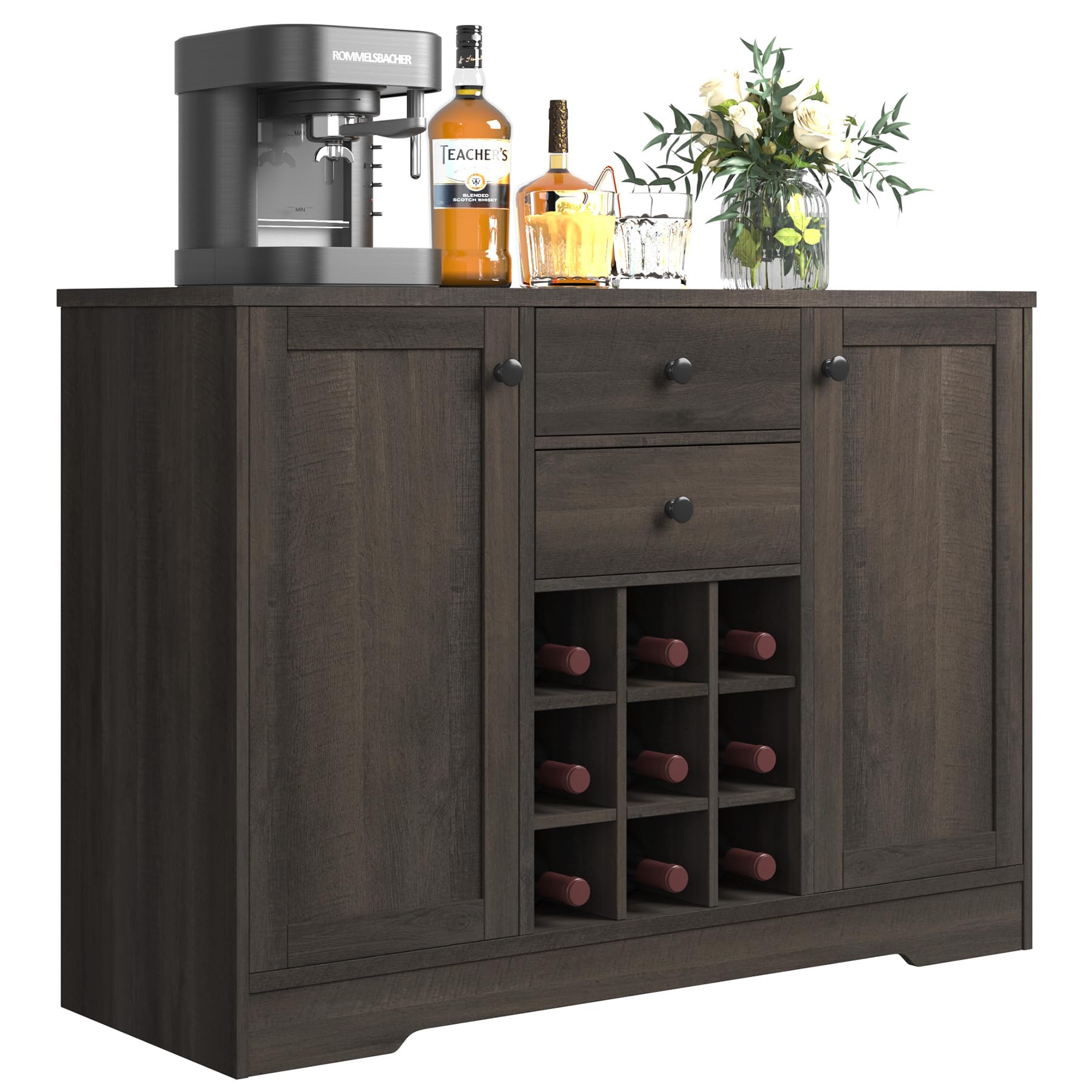 Farmhouse Buffet Sideboard Bar Cabinet with 2 Drawers & Adjustable Shelves - 43.3