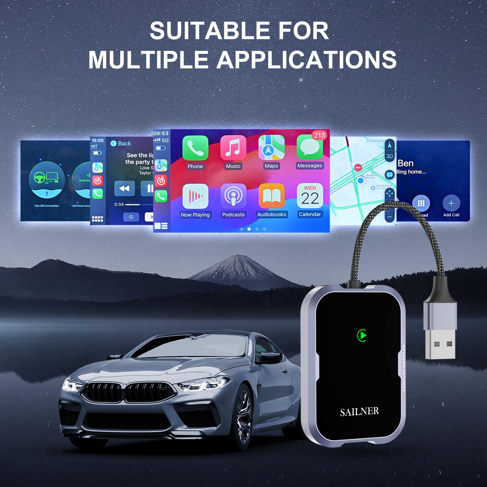 Sailner Wireless CarPlay Adapter for iPhone - Seamless Bluetooth Connection, Plug & Play Auto Upgrade - Perfect for Commuting, Road Trips & Hands-Free Driving