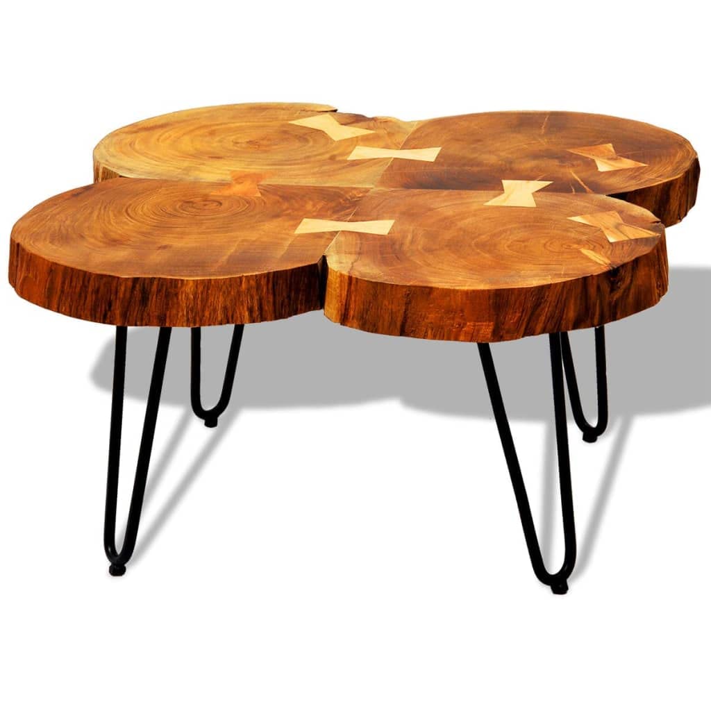 FAMIROSA 13.8 Inch Coffee Table - 4 Trunks Solid Sheesham Wood End Table for Living Room, Bedroom & Office - Rustic Modern Home Decor Furniture