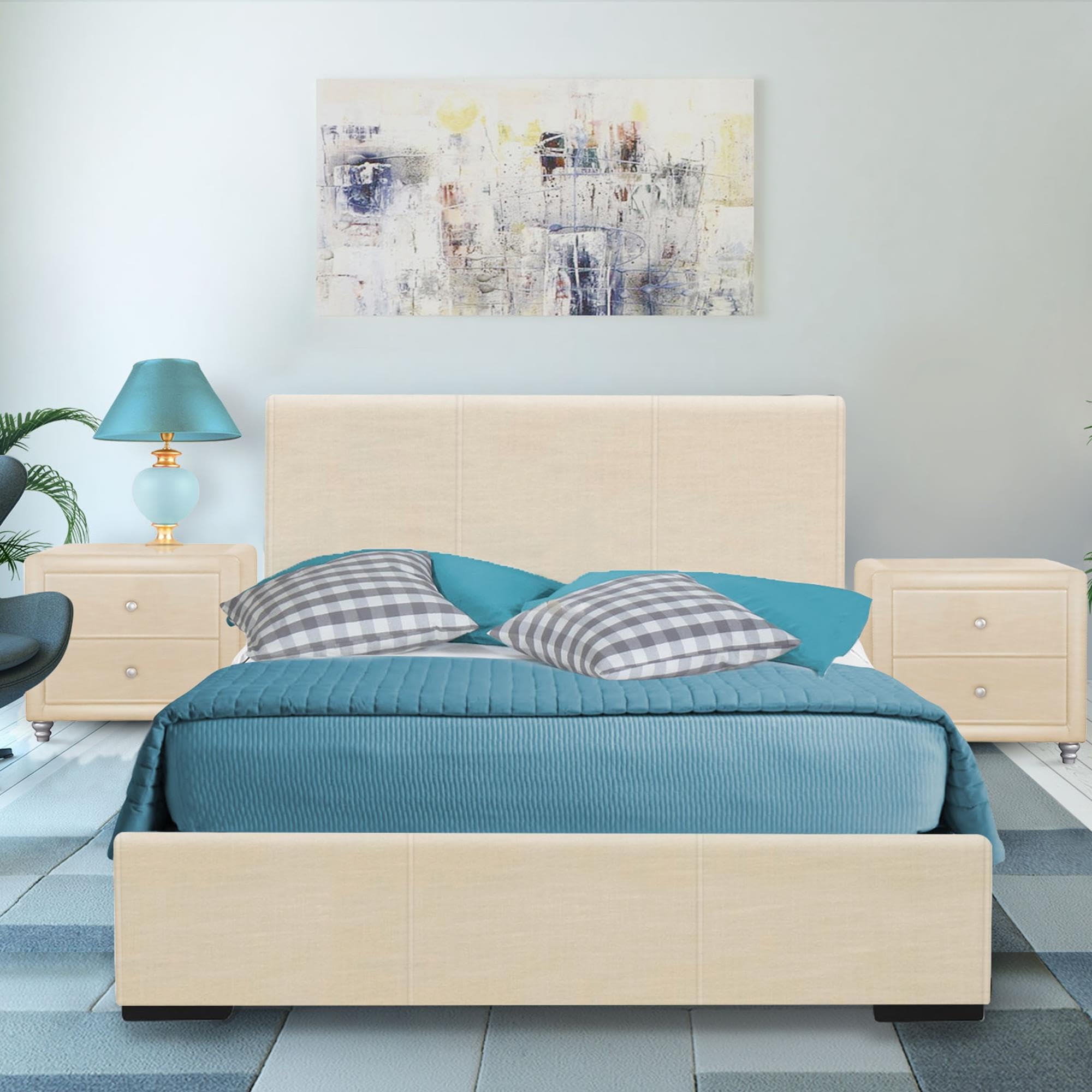 Camden Isle Upholstered Platform Bed Frame - Queen, Beige | Low-Profile Design with Full Slat Support for Bedroom