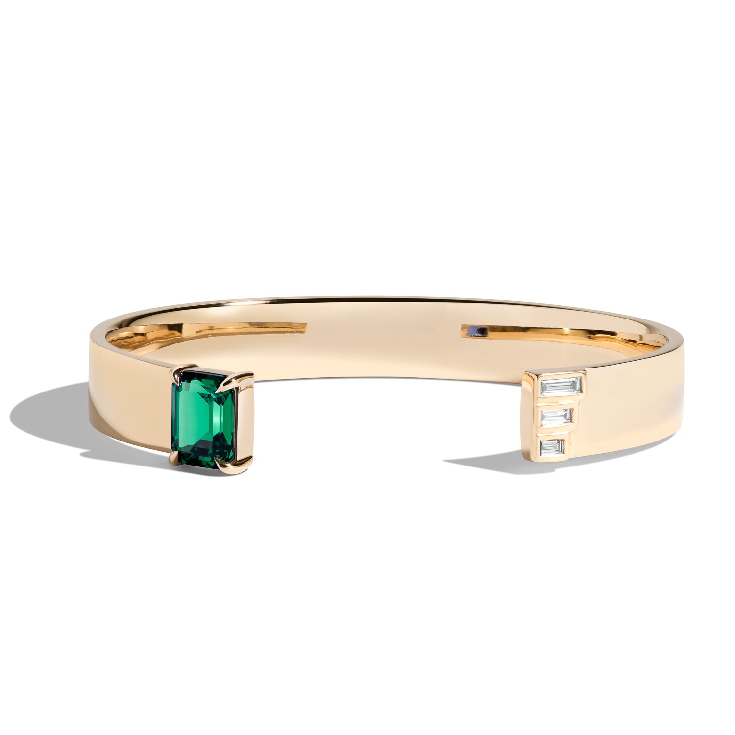 Emerald Cut Emerald Cuff Bracelet with Baguette Accents - Size S | Elegant Jewelry for Weddings, Parties & Special Occasions