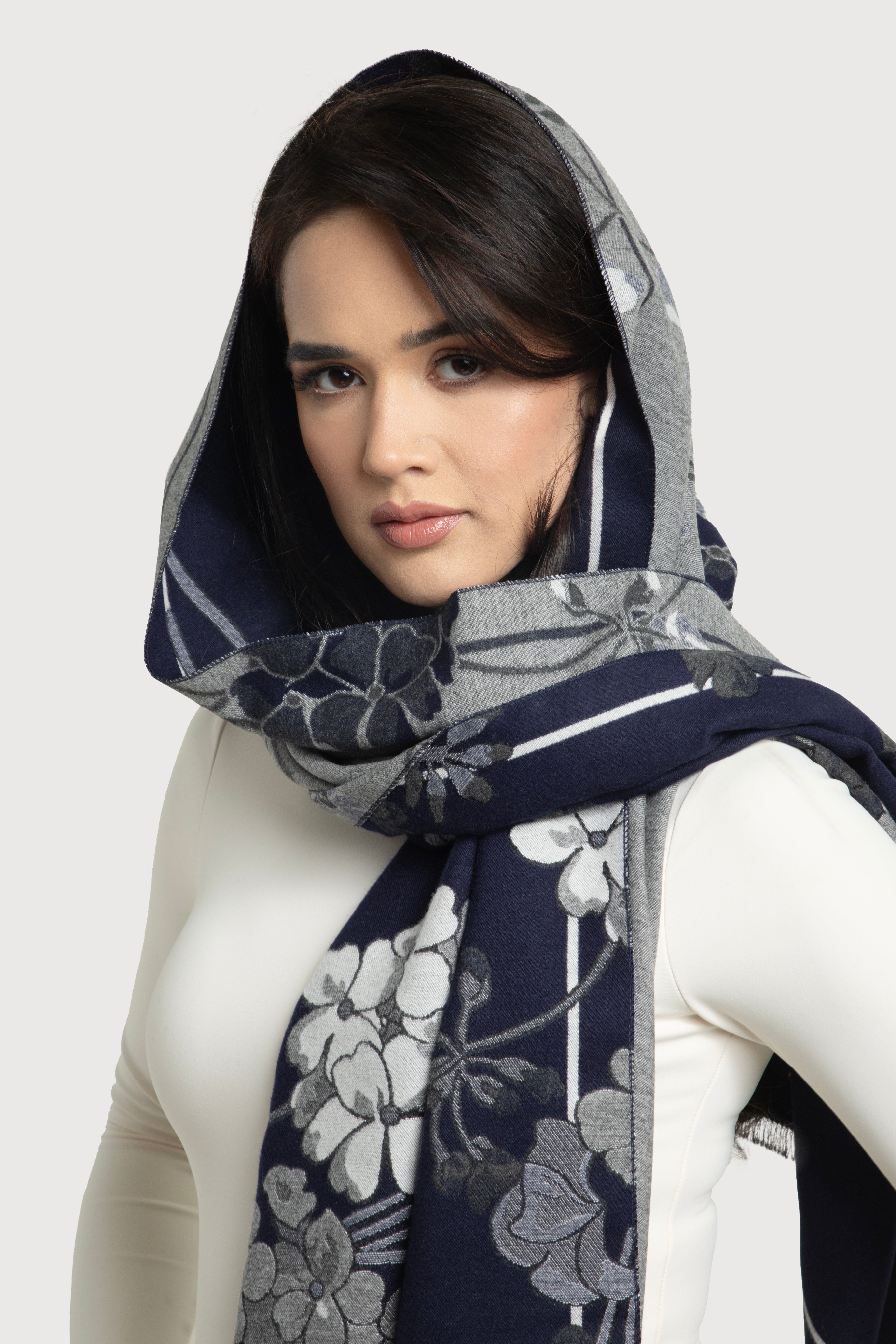 Two-Tone Floral Reversible Scarf - Soft Lightweight Womens Fashion Accessory for Spring & Fall Outfits, Travel and Office Wear