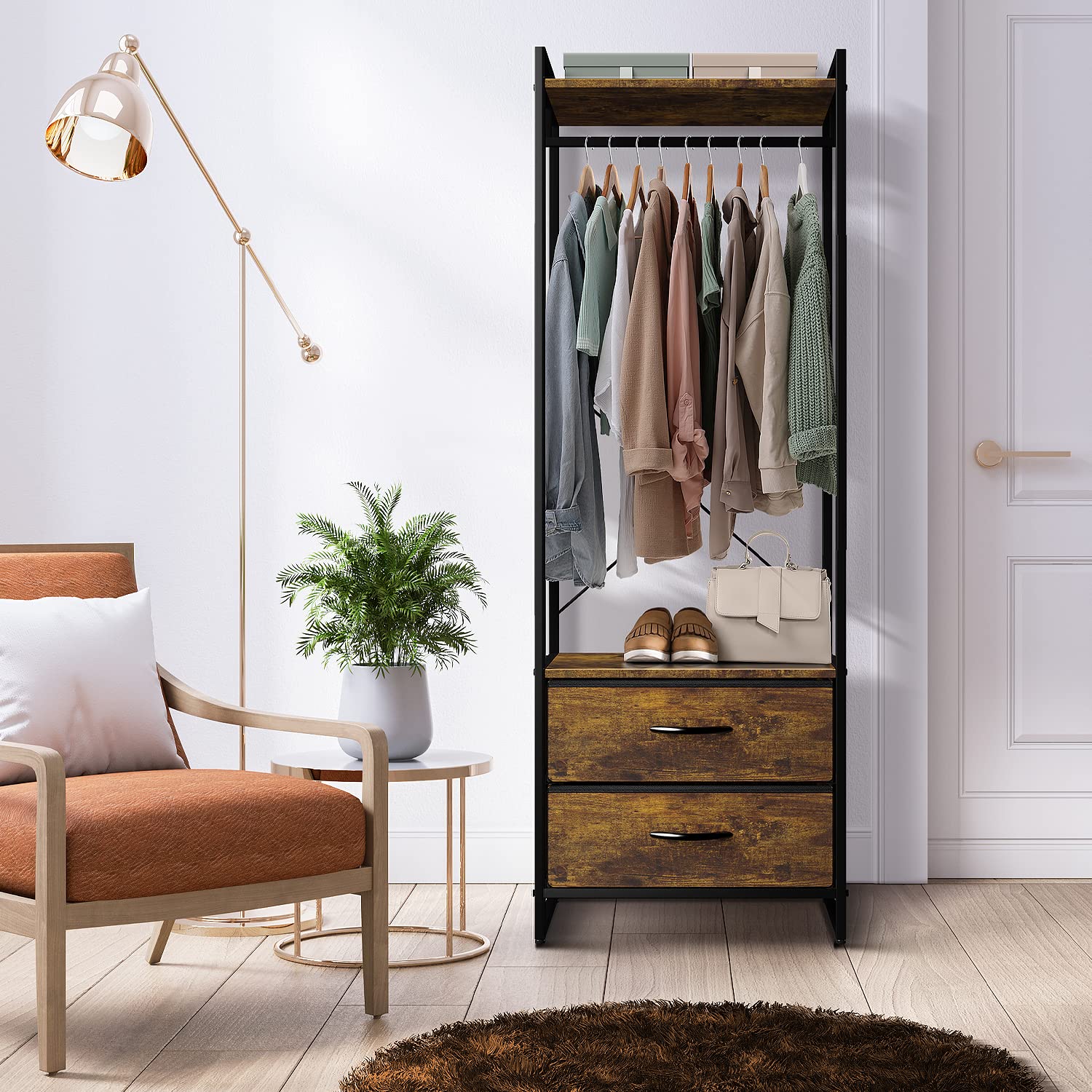 Sorbus Wood Top Clothing Rack with Drawers - Steel Frame Garment Organizer for Closet & Bedroom Storage