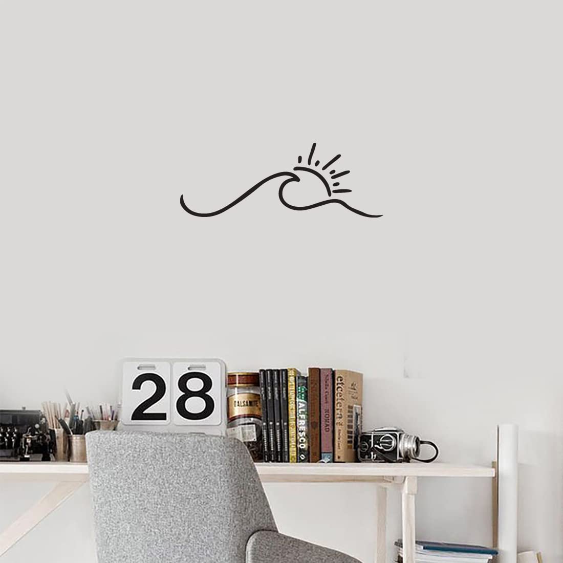 Premium Waterproof Vinyl Decal Stickers - Sun and Waves Outline (Black, Set of 2) for Laptop, Phone, Helmet, Car Window, Bumper, Mug, Cup, Door & Wall Decor | DIY Home, Office & Vehicle Customization