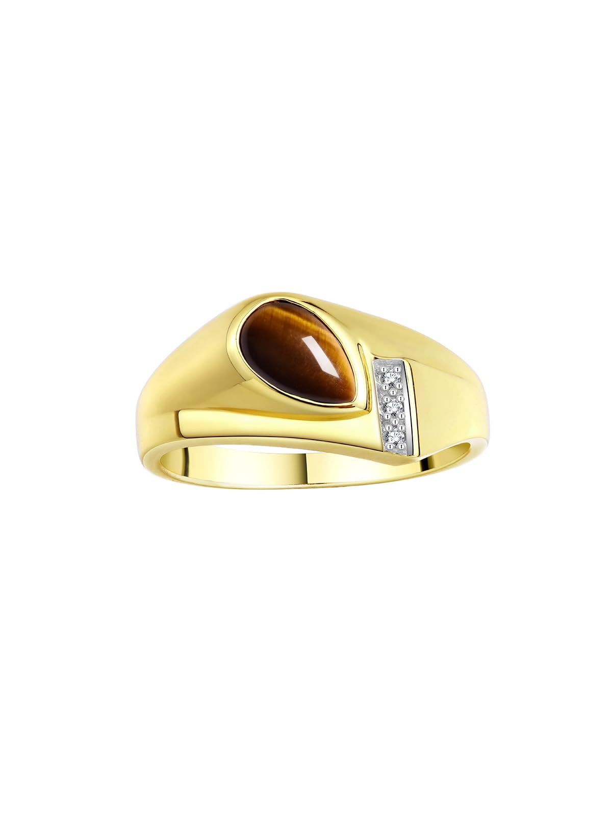 Rylos Men's Pear Shape Cabochon Gemstone & Diamond Rings - Elegant Tear Drop Yellow Gold Plated Silver Rings for Men (Sizes 8-13) - Perfect for Weddings, Anniversaries & Formal Occasions