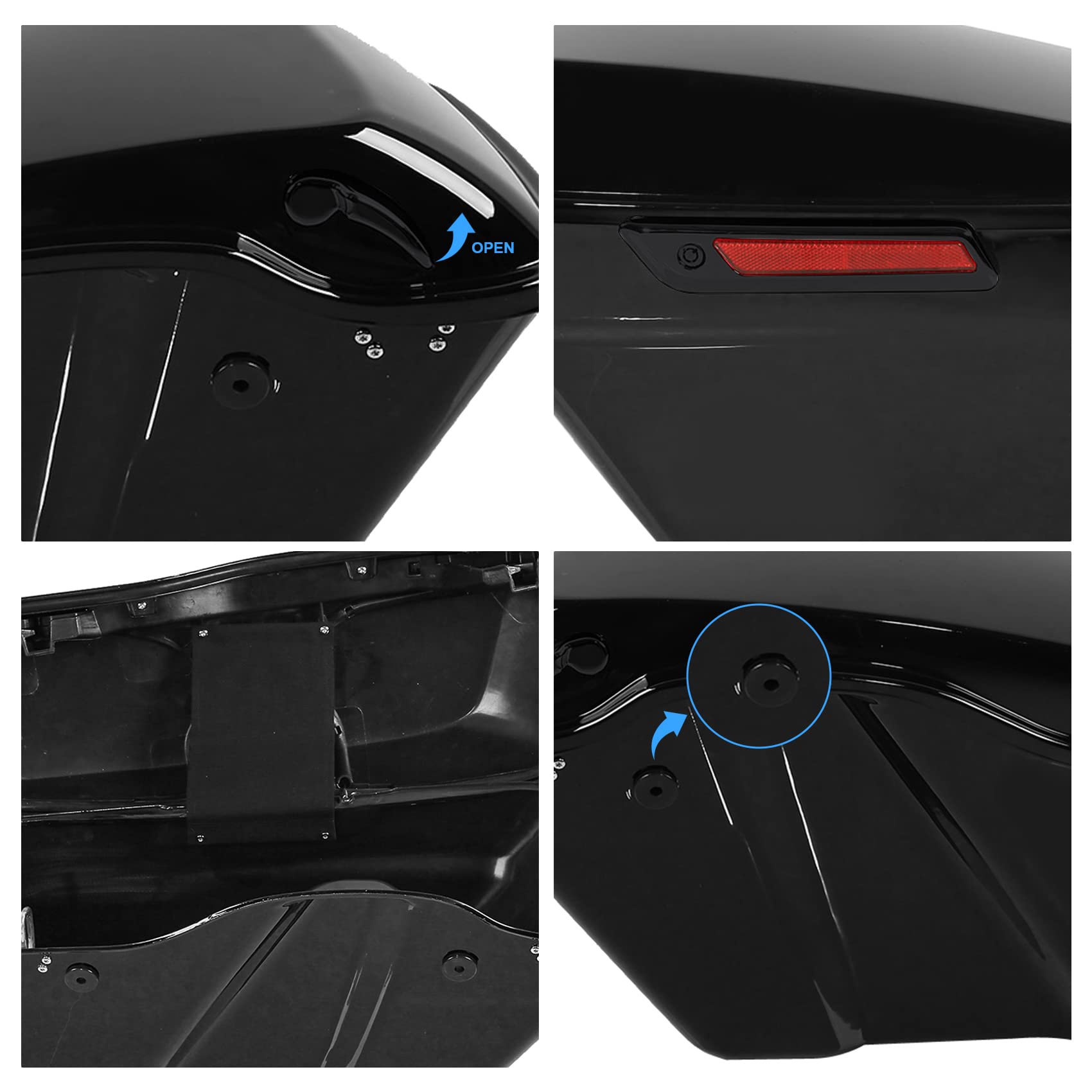 Premium TCMT Hard Saddlebags for Harley Touring (2014-2023) - Waterproof Motorcycle Luggage with Black Latch Lid, Key Lock & Carpet Liner - Compatible with Street Glide, Road Glide, Road King, Electra Glide Ultra Limited FLHR FLHX - Perfect for Long-Distance Rides and Road Trips