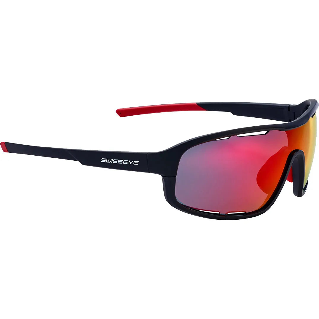 Ventilated Matte Black & Red Shatterproof Sports Glasses with UV400 Protection - Lightweight Revo Lens for Running, Cycling & Outdoor Activities