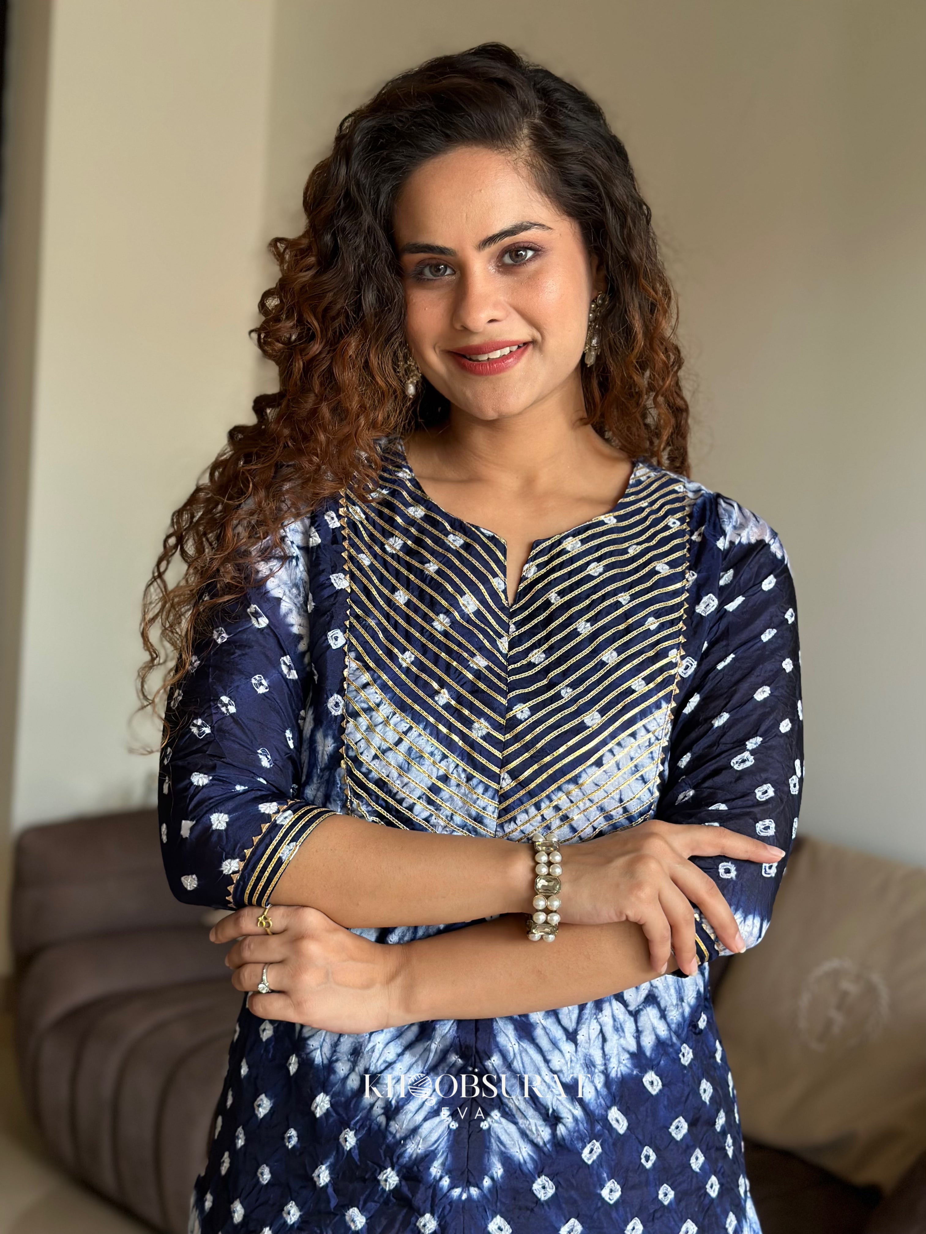 Gota Bandhej Blue Ethnic Coord Set for Women | Traditional Indian Kurti & Dupatta Outfit | Perfect for Festivals, Weddings & Cultural Events